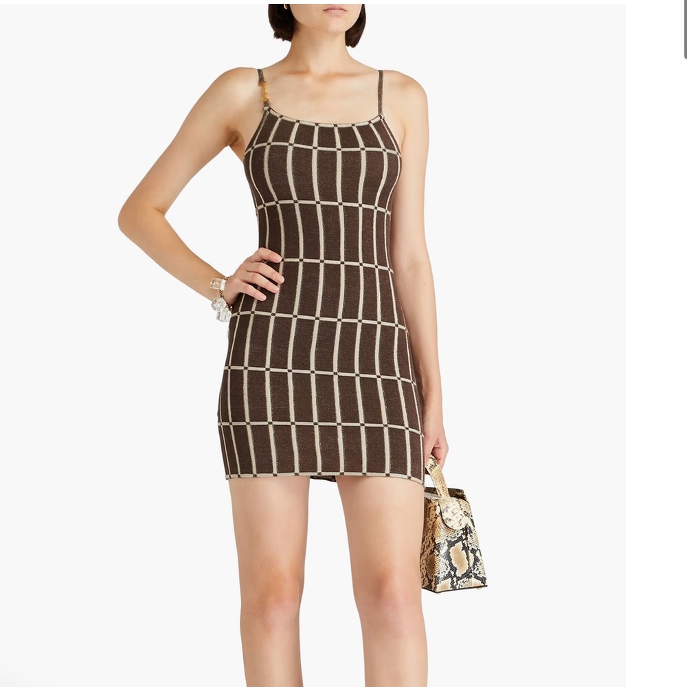 Jacquemus Brown and Cream Grid Knit Mini Dress